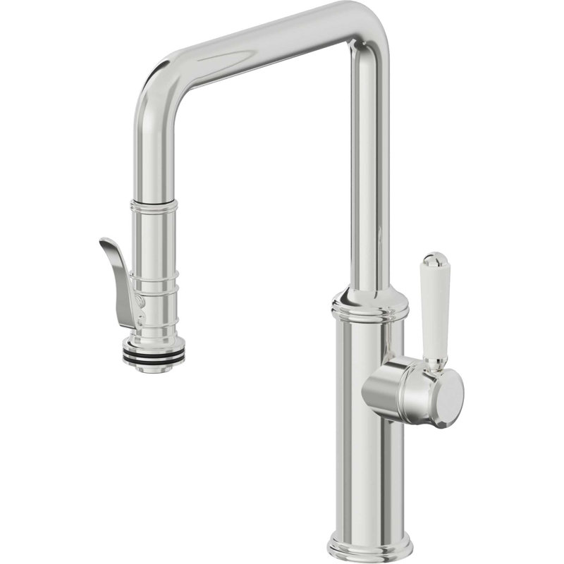 Davoli Pull-Down Kitchen Faucet with Squeeze Sprayer - Quad Spout, Polished Chrome
