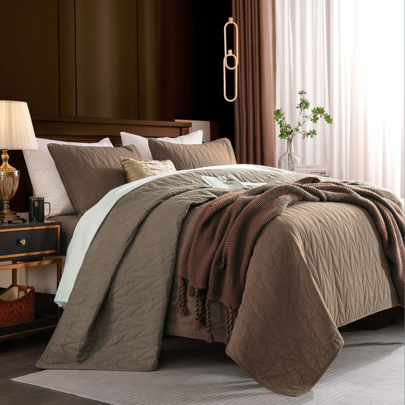Ensemble de courtepointe réversible 100% coton Wonderful 3 pièces, Double / grand + 2 taies décoratives standard, Mauve