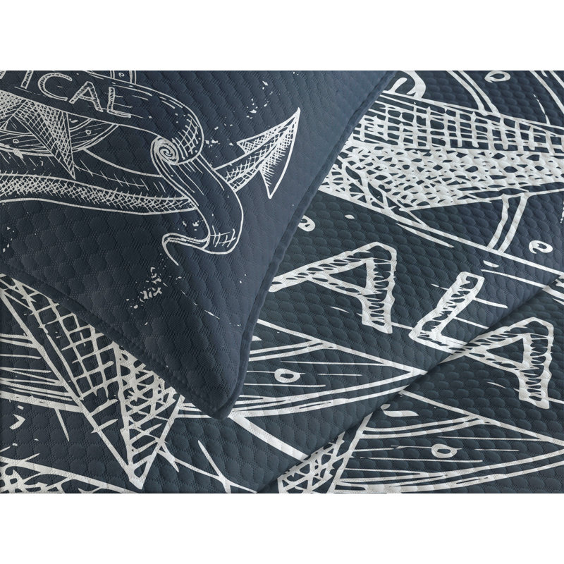 Nautical Knot Anchor Compass Queen Bedspread Set in White