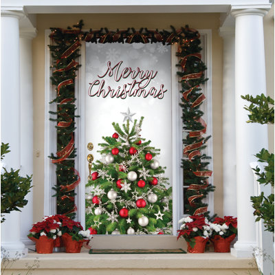 Merry Christmas Tree 36" x 80" Door Banner - Front Door Outdoor Decorations
