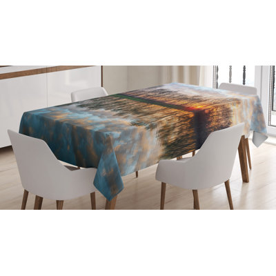 Ambesonne Landscape Tablecloth, Lake Sunset With The Mirroring Crystal Water And Horizon Over Forest Boho, Rectangular Table Cover For Dining Room Kitchen Decor, 52" X 70", Multicolor
