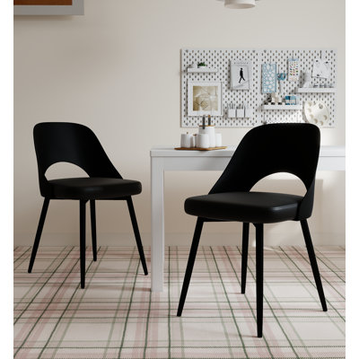 19''H Modern PU Leather Upholstered Side Dining Chair with Cutout Back Design