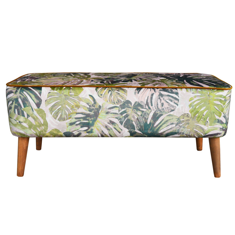 Polyester Blend Upholstered Bench, Green/White