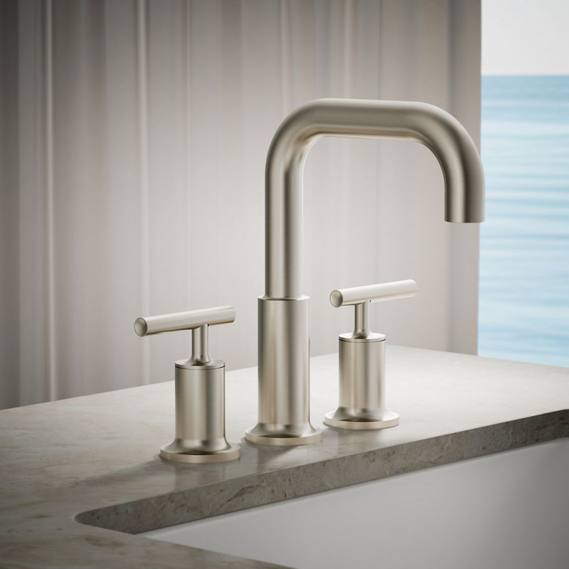 Purist for Two Deck-Mount Bath Faucet Trim for High-Flow Valve with Lever Handles, Valve Not Included, Vibrant Brushed Nickel