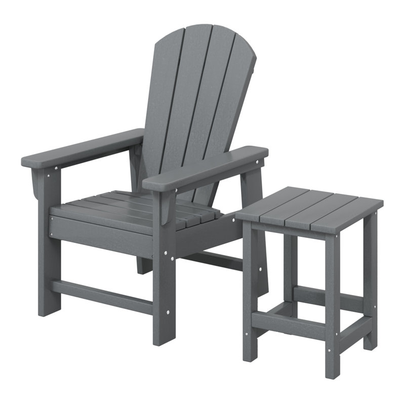 Laguna Kids Outdoor Poly Adirondack Chair With Side Table, Gray