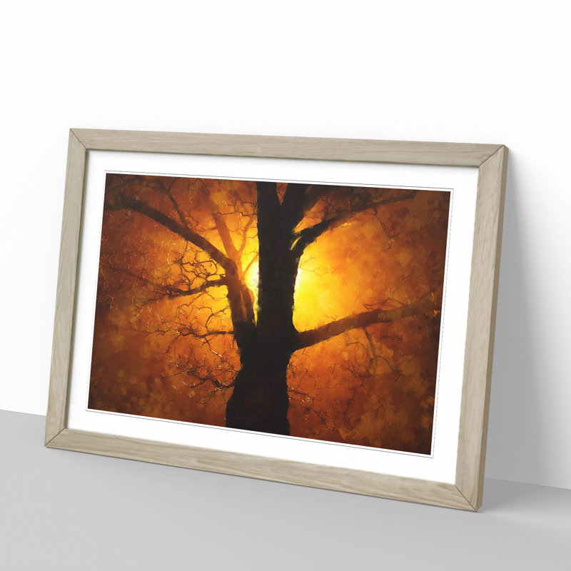 Tree at Sunset Vol.5 - Picture Frame Graphic Art, Oak, 27cm H x 36cm W x 2cm D