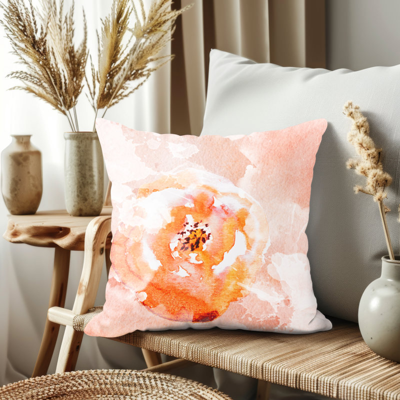 Housse de coussin, Orange / blanc géométrique, H 19,5 po x l 19,5 po