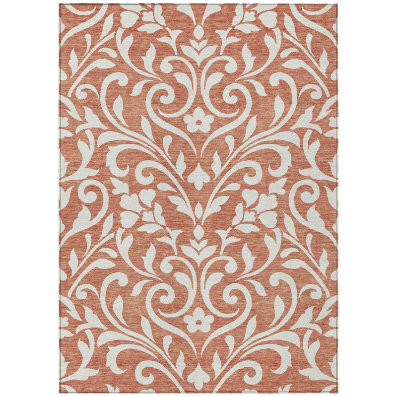 Tapis intérieur lavable floral 5 pi x 8 pi saumon et ivoire
