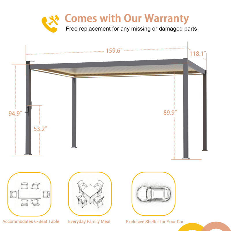 Pergola solaire à persiennes à DEL, pergola d'extérieur avec lumières à DEL et pergola en métal à toit rigide avec toit réglable