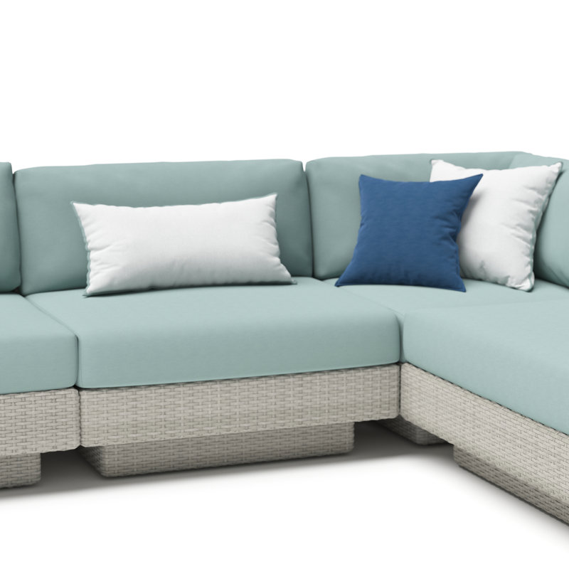 Ehrenfried 6 - Person Modular Patio Conversation Set with Cushions, Gray Frame /Spa Blue Cushion