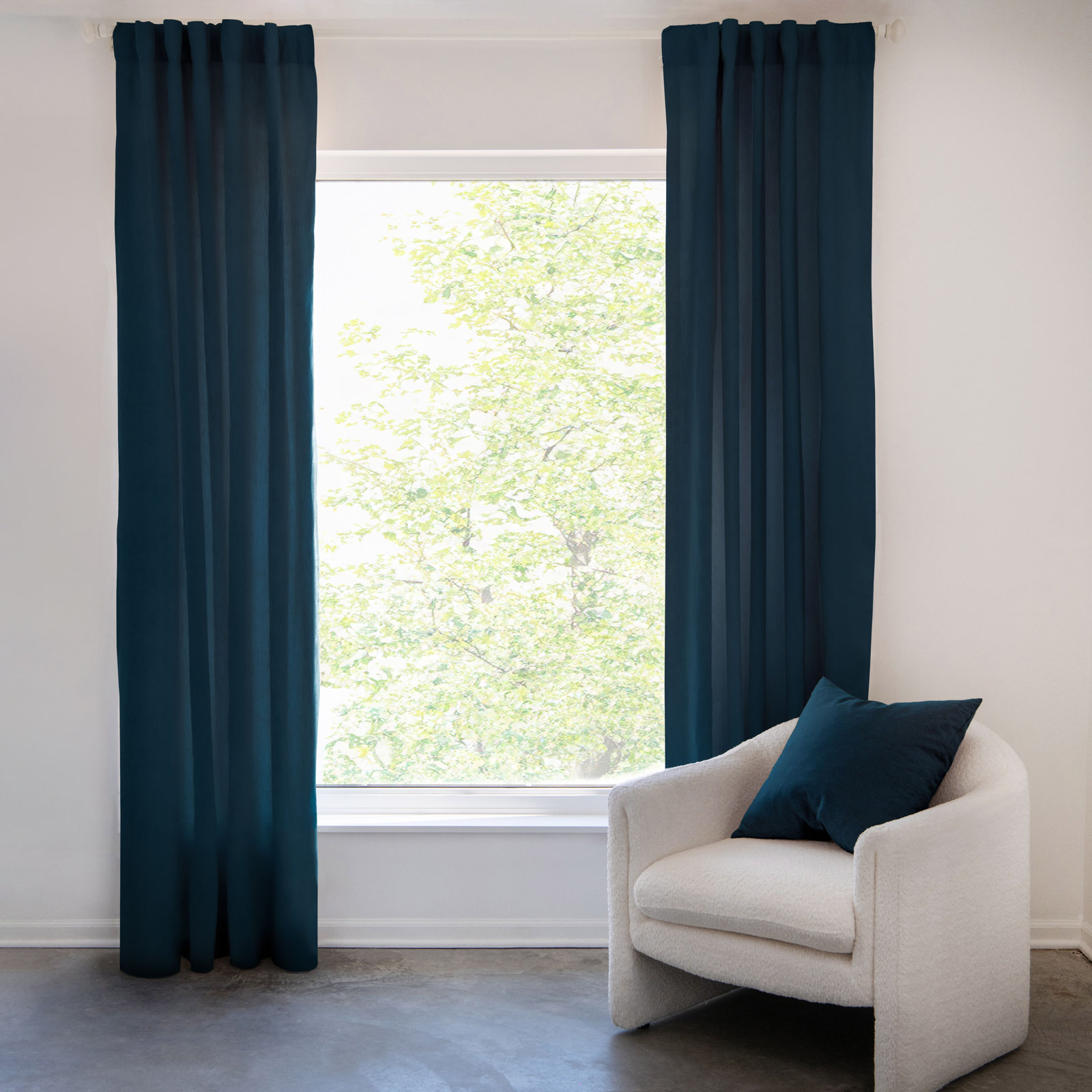 100% French Linen Curtain Panel Set, 50" W x 84" L, Dark Navy