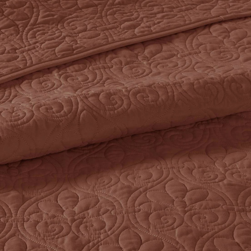 Courtepointe réversible 3 pièces en argile rouge très grand / très grand - literie d'été avec option de chaleur hivernale, courtepointe, rembourrage en coton prélavé et 2 taies décoratives, sélection toutes saisons lavable à la machine