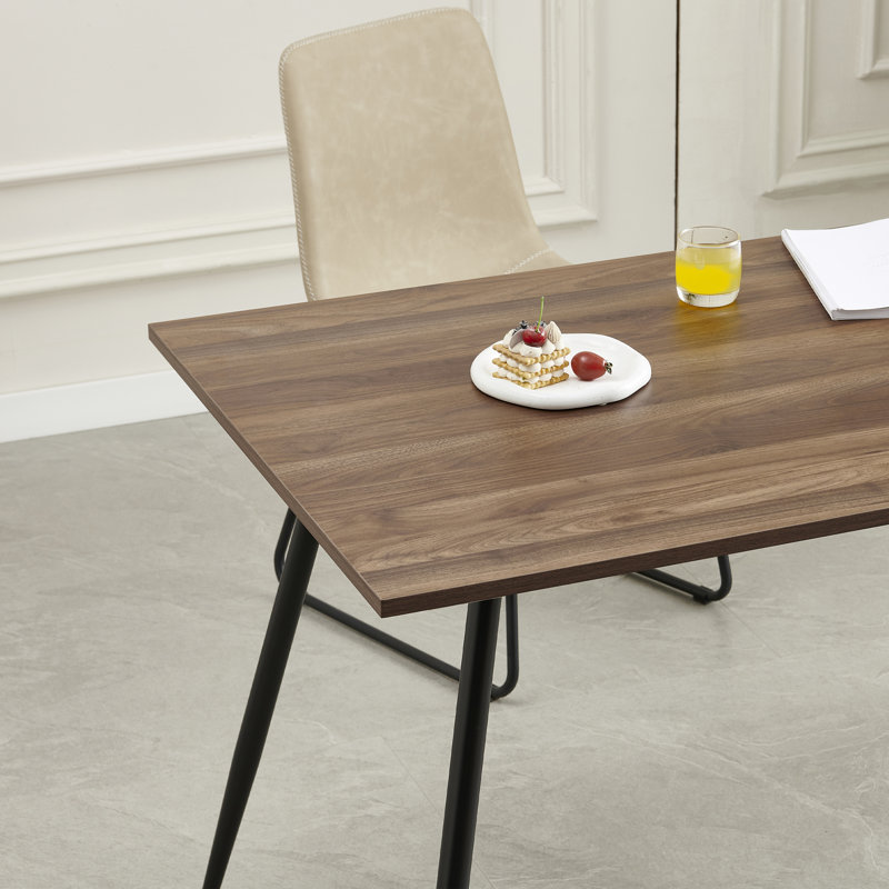 Ensemble de salle à manger 5 pièces avec plateau rectangulaire en bois et 4 chaises d'appoint rembourrées, Beige, Brun