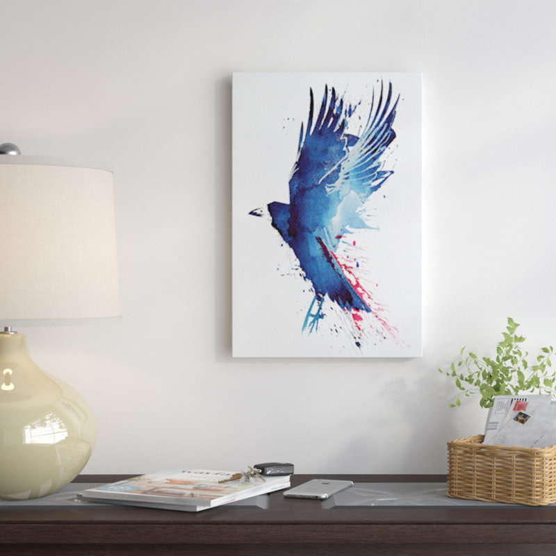 « sanglante crow », reproduction d’art sur toile, H 26 po x l 18 po x P 1,5 po, Toile avec cadre noir, Pas de tapis