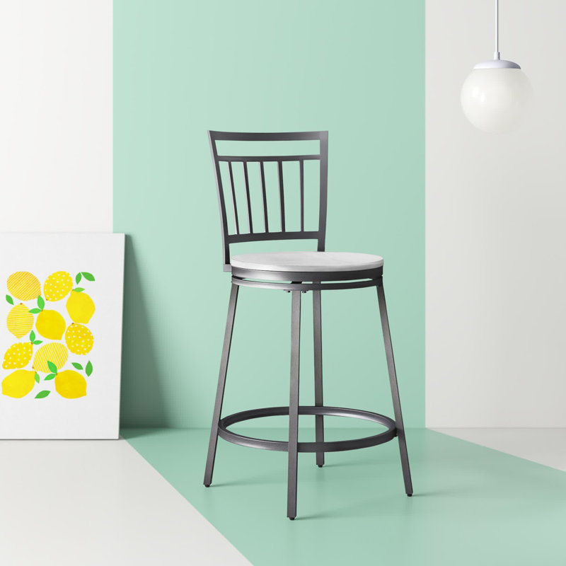Kanagy Swivel Counter Stool with Metal Frame, Counter Stool (25" Seat Height), Whitewashed