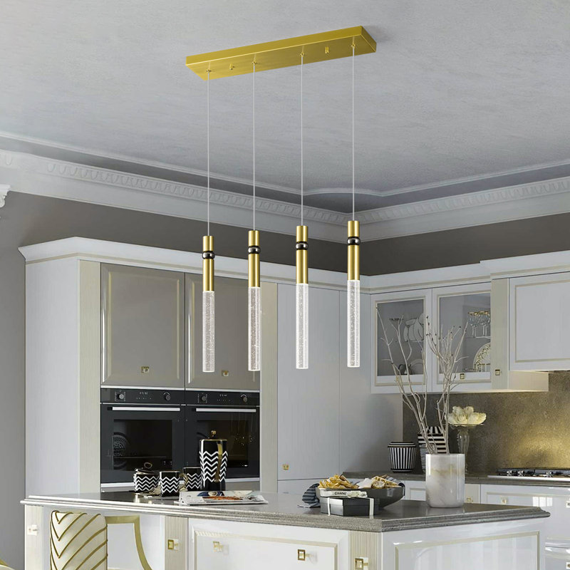 Nakendra - Luminaire suspendu pour salle à manger moderne en cristal à intensité variable DEL, Doré, 4