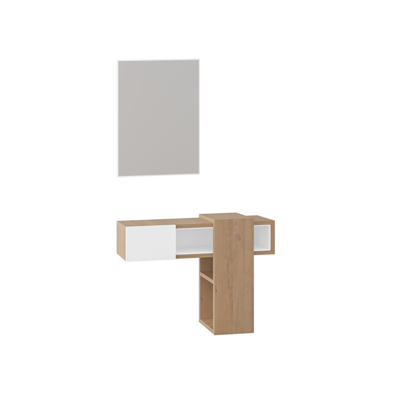 Aivree Dressing Table with Mirror, Oak/White