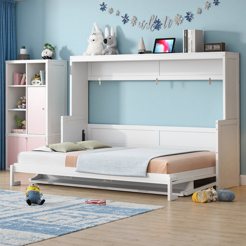 Grand lit escamotable mural avec bureau intégré, Blanc