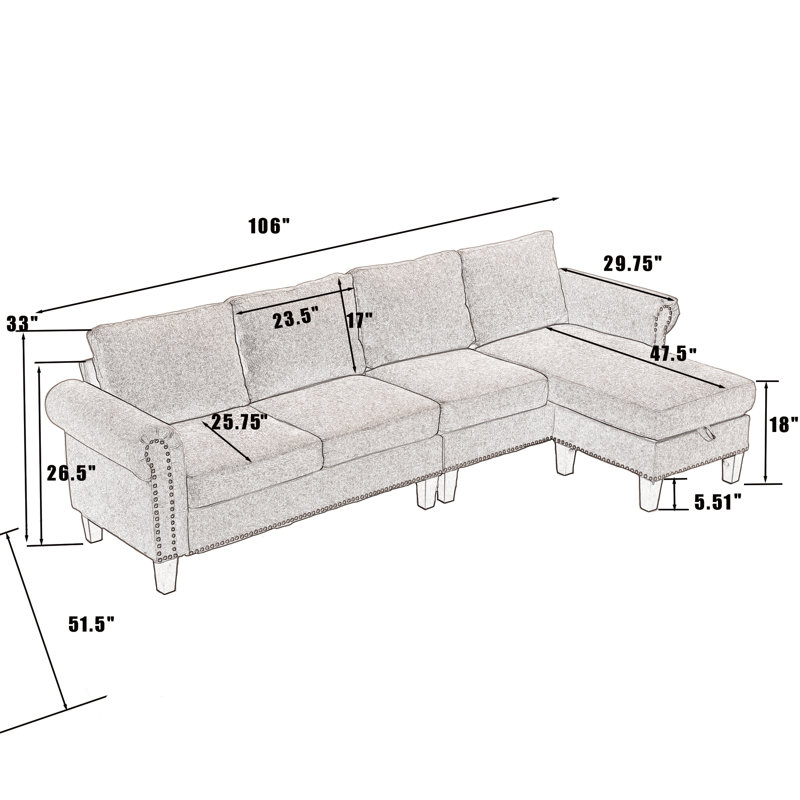 Canapé modulaire réversible en L de 106 po de largeur, Beige
