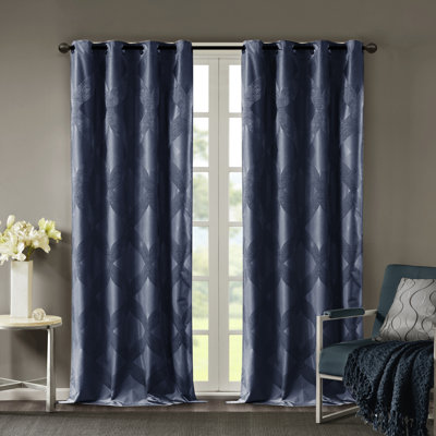 Bentley Ogee Knitted Jacquard Geometric Total Blackout Single Curtain Panel