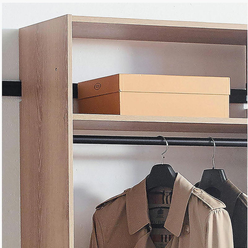 Devi Oak Wall Mounted Wood Closet System, Oak