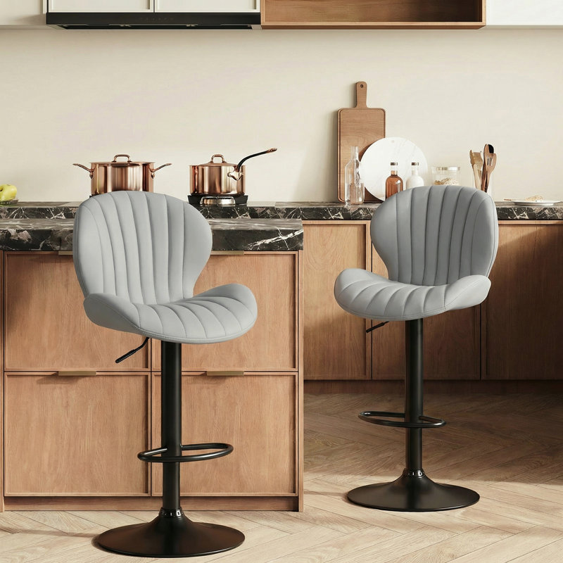 Swivel Upholstered Adjustable Height Bar Counter Stool with Metal Frame, Gray