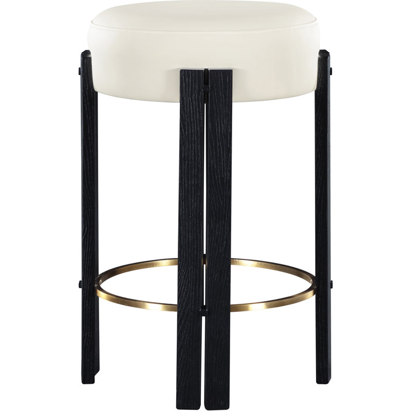 Tabouret de comptoir Harrison, Cuir crème végétalien, Noir