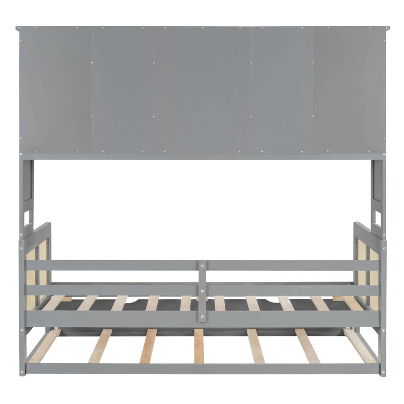 Wooden Daybed With Twin Size Trundle, And  Cabinet And Shelf, Gray, Twin