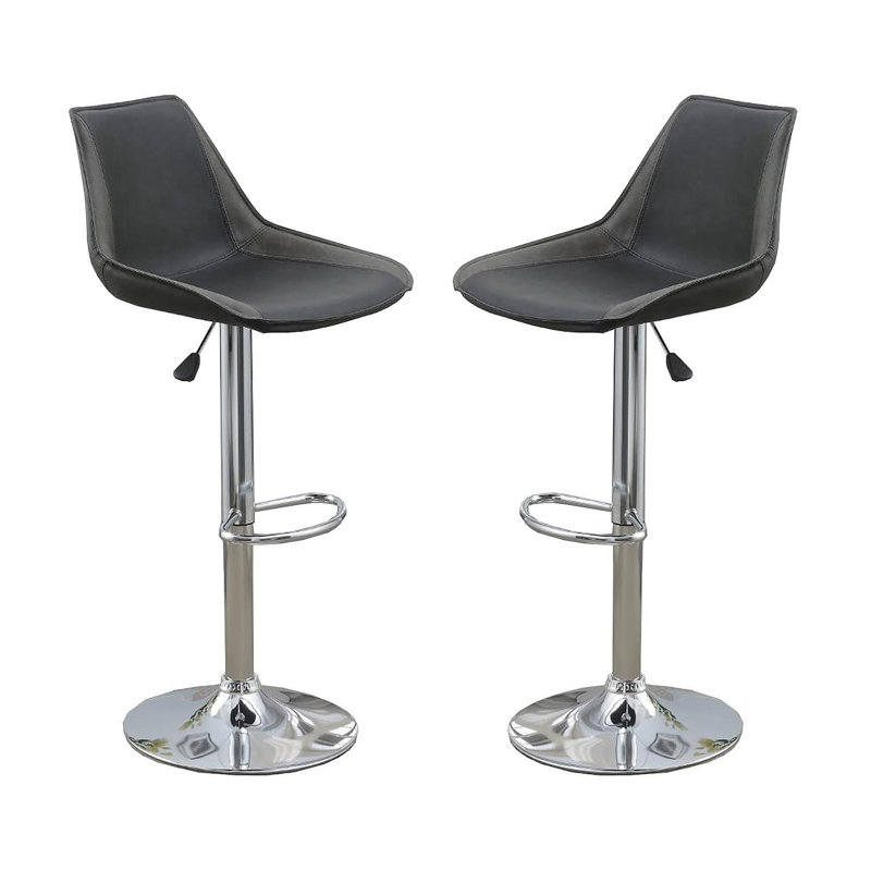 Ensemble de 2 chaises / tabourets de bar pour salle à manger avec tabourets de bar réglables couleur ébène et polyuréthane chromé