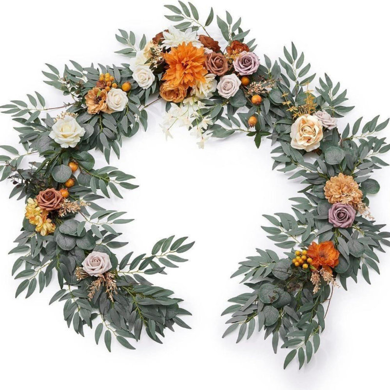 Guirlande d'eucalyptus artificiel avec rose, Orange