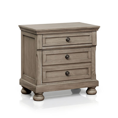 Ikko 3-Drawer Wood Nightstand with USB Charging