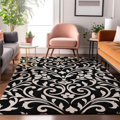 Premium Machine Washable Prisco Black Rug