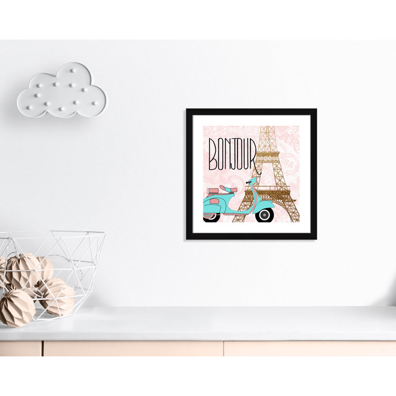 Paris Bonjour Transportation, 23.5" H x 23.5" W x 1.19" D, Black Box Framed
