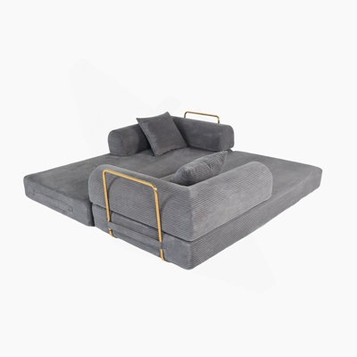 2-In-1 Foldable Sofa Bed With Memory Foam And Faux Fur Upholstery For Living Room Or Apartment Use.