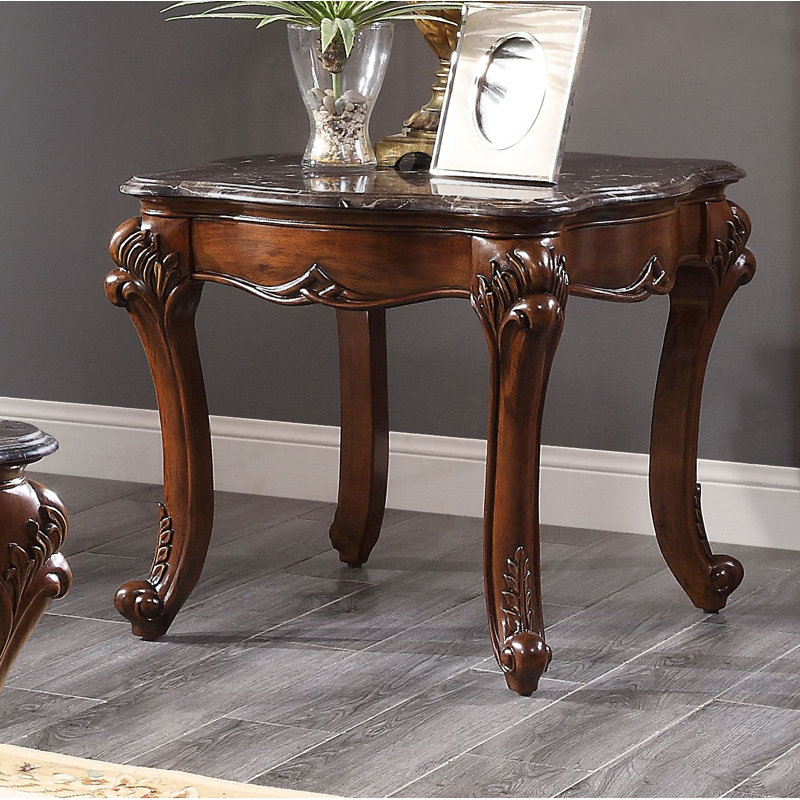 Miyeon Cherry Wood End Table with Marble Top