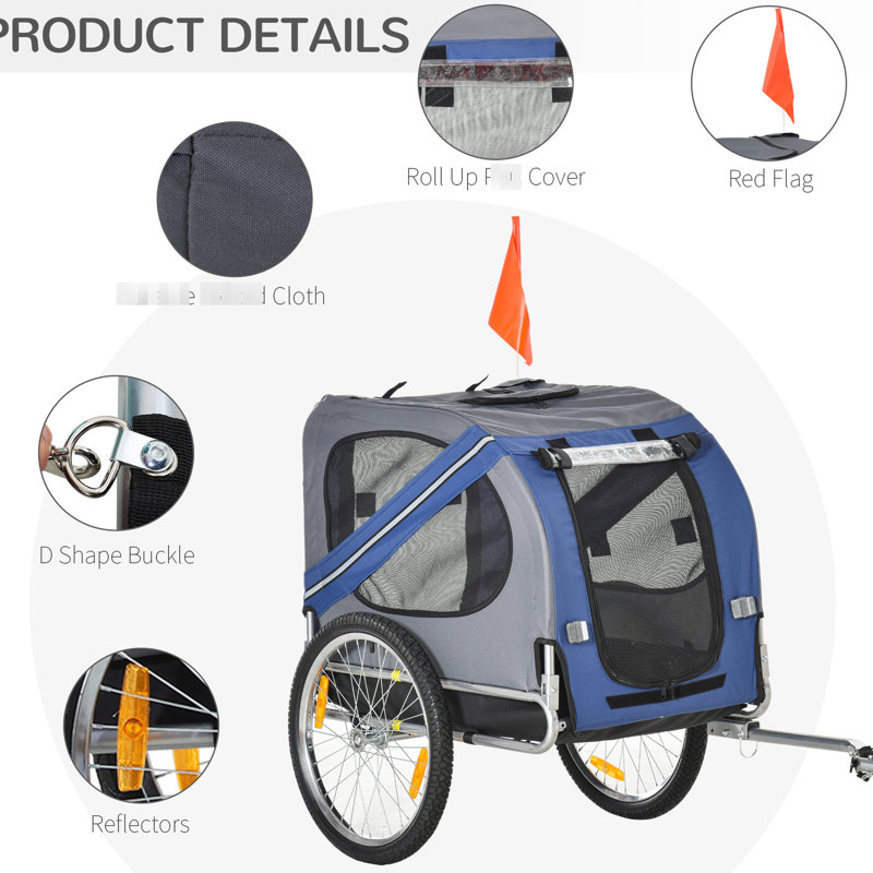 Dog Bicycle Wagon - 3 Entrances, Blue/Grey Pet Weather , 20" Rear Wheels,
