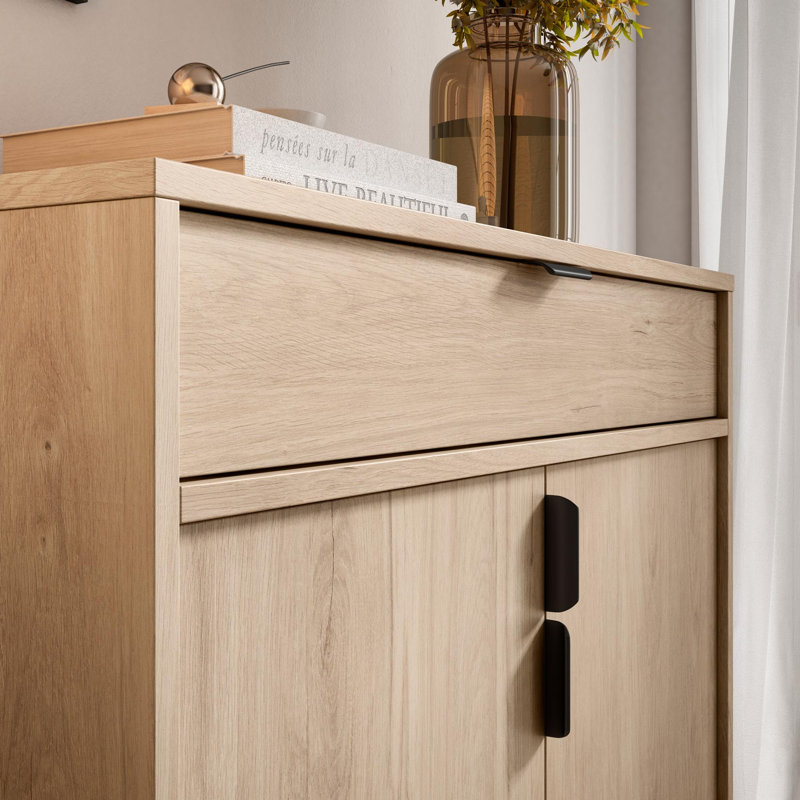 16 Pair Shoe Storage Cabinet, Light Oak