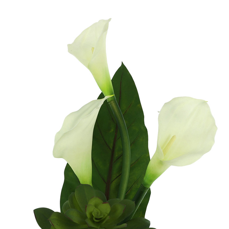 Modern Faux Floral with Calla Lilies and Succulents, 22" H x 11" W x 13” D