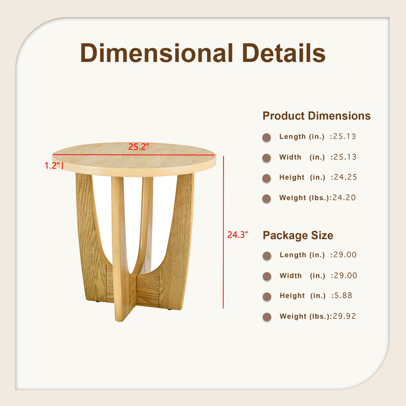 25" Round Wooden Side Table