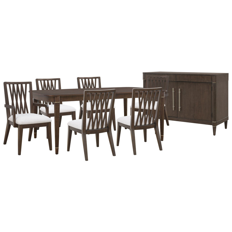 Leg Dining Table, 8 pièces: table, 6 chaises, desserte
