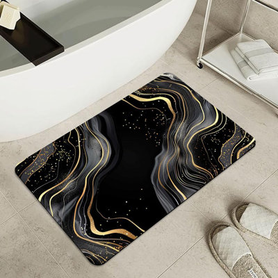 Bath Mat-Bathroom Rug，Black and Gold Abstract Marble-Absorbent Non Slip Quick Dry Stain Resistant Easy to Clean Care Shower Rug for Bathtub Shower Room 20×31.5Inch (50 * 80cm)