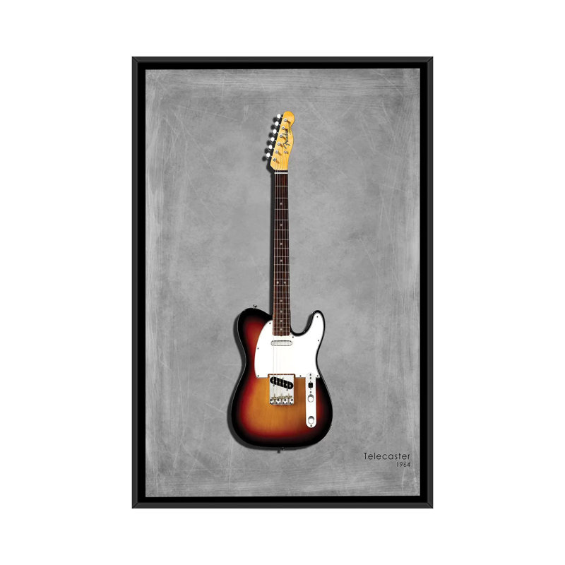 Fender Télécaster 64 - impression sur toile tendue, H 26 po x l 18 po x P 1,5 po, Toile avec cadre noir, Pas de tapis