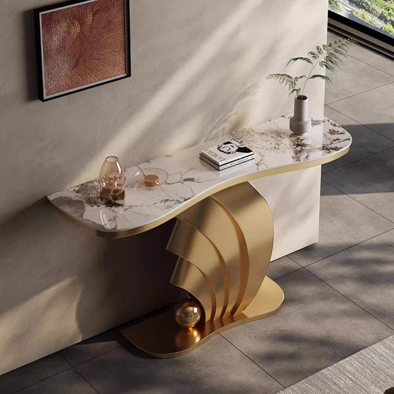Console en pierre frittée de style italien, Doré, H 33,4 po x l 59 po x P 17,7 po