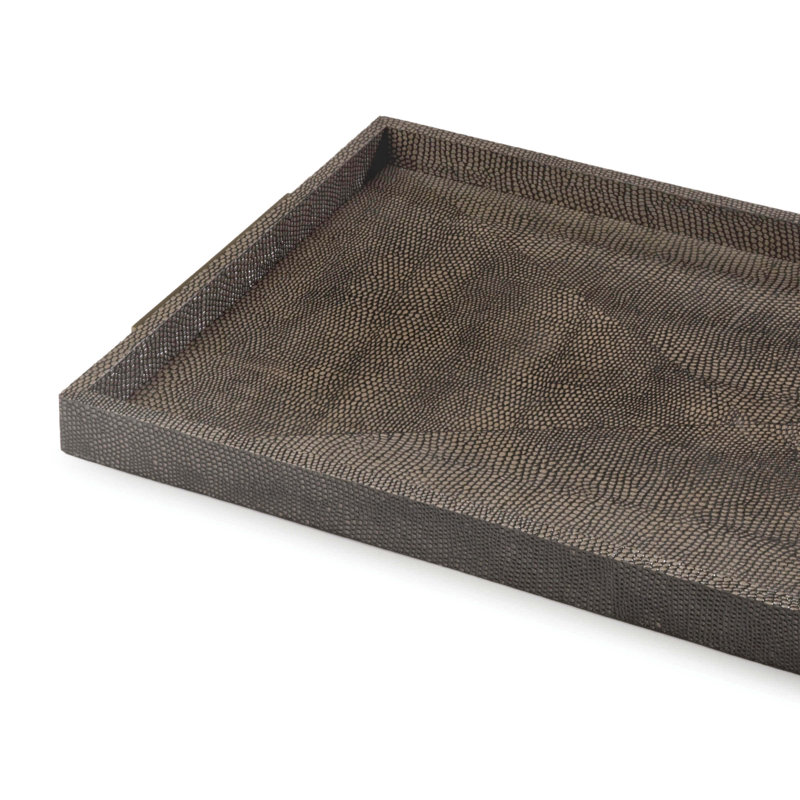 Vintage Brown Shagreen Boutique Tray with Brass Handles
