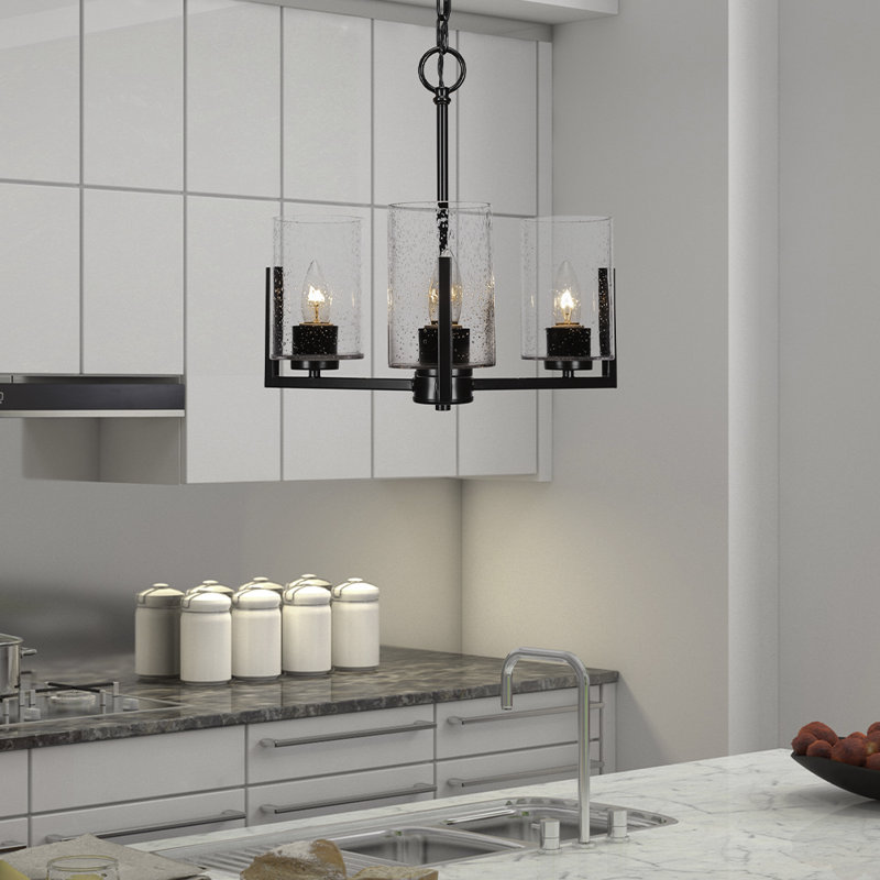 Atlas 3 Light Uplight Chandelier, Matte Black, Clear Bubble