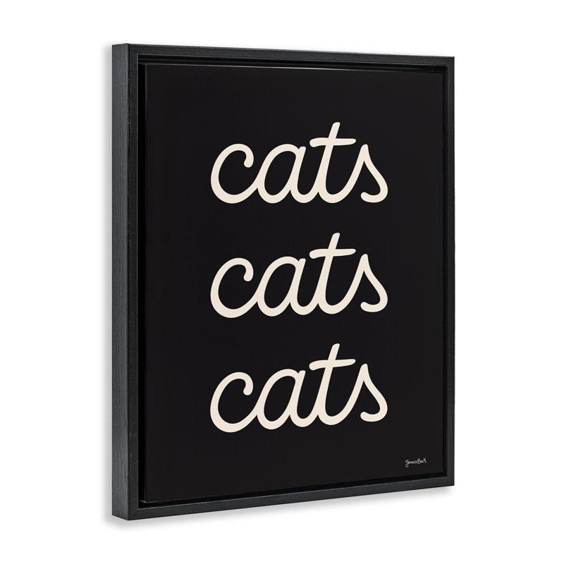 «Cats Repeating Typographie», art mural encadré par Jessica Beck, Cadre flottant noir de jais, H 21 po x l 17 po