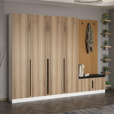 Support de couloir moderne en noyer 106,3 po x 82,7 po x 13,8 po | 100% panneau de particules enduit de mélamine, épaisseur: 0,7 pouce | Solution de rangement élégante et fonctionnelle pour les entrées, design épuré pour les maisons contemporaines