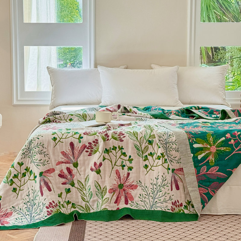 Couverture en coton - ourlet plié en jacquard teint en fil, Grand lit