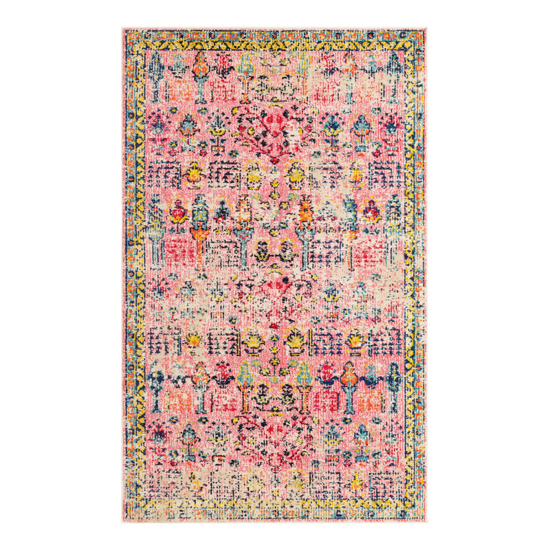 Tapis rose à motif abstrait Ector, Rectangle 3 pi 3 po x 5 pi 3 po, Pink