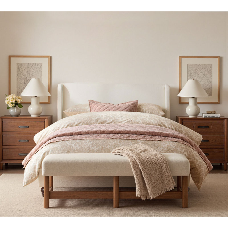 Charlton Home® Modern Upholstered Platform Bed With Wingback Headboard with Solid Wood Legs, Queen